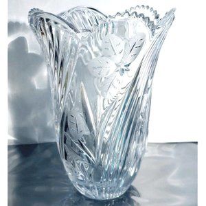 24% Lead Crystal Large 10 inch - Etched Flowers, Large Bouquets Vase